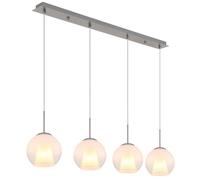 Suspension LED Lampe de salon 4 flammes Boule de verre rétro, métal, 4x 7W 630Lm blanc chaud, LxLxH 100x18x120 cm