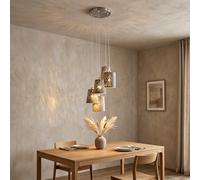 Suspension LED, lampe de salon à 5 ampoules, métal argenté, H 140 cm