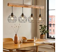 Suspension LED Lampe de salon Plafonnier, métal verre MDF fumé brun foncé, hauteur adaptable, 1x E27 filament LED blanc chaud, H 120 cm