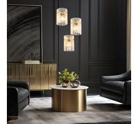 Suspension LED Lampe de table à manger Lampe à suspendre salon 3 flammes, métal noir bois brun verre fumé, 3x 7W 3x 806 lm blanc chaud, DxH 47 x 140 cm