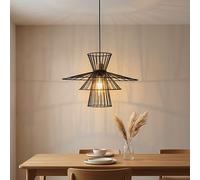 Suspension LED, lampe de table de salle à manger en treillis noir, style rétro, plafonnier suspendu en forme de cage, fil métallique, 7 W, 806 lm, blanc chaud, L x H 45 x 150 cm