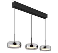 Suspension LED, lampe suspendue, plafonnier, métal, noir, verre fumé, H 120 cm