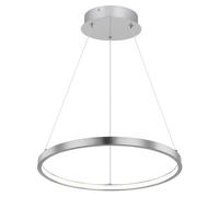 Suspension LED lampes anneau argent rond Suspension salon moderne, en métal nickel mat opale, 1x LED 19W 900Lm blanc chaud, PxH 38,5x120 cm