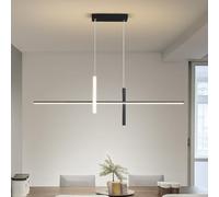 Suspension LED linéaire pour îlot de cuisine, lustre moderne à intensité variable avec télécommande, plafonnier réglable en hauteur, luminaire de salle à manger, chambre à coucher, salon (100 cm, noi
