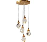 Suspension LED, Lustre Moderne, plafonnier à 5 lumières avec Cristaux, Lampe de Plafond Ronde LED Effet Pluie pour lit, îlot de Cuisine, Cage d'escalier, Style campagnard