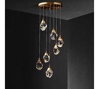 Suspension LED, Lustre Moderne, plafonnier à 5 lumières avec Cristaux, Lampe de Plafond Ronde LED Effet Pluie pour lit, îlot de Cuisine, Cage d'escalier, Style campagnard
