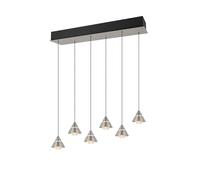 Suspension LED moderne argentée 42W, 6 points lumineux, abat-jour coniques, CCT réglable