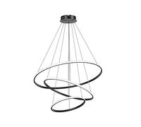 Suspension Led Moderne, Lustre Suspendu RéGlable Plafonnier Contemporain, Dimmable 3 Anneaux Suspension Luminaire Moderne à Led Pour Table De Salle à Manger,Pour Cuisine, Chambre 20+40+60Cm,Noir