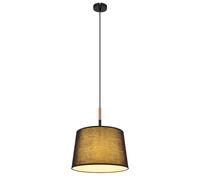 Suspension LED noire Lampe à suspendre aspect bois Lampe de salle à manger Abat-jour textile, métal, 9W 810Lm blanc chaud, DxH 38x120 cm