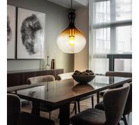 Suspension LED noire Lampe de salon moderne Table à manger Abat-jour en verre fumé doré, métal, 1x 4W 320Lm blanc chaud, DxH 23x120 cm