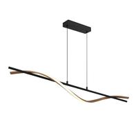 Suspension LED, plafonnier, métal, noir, aspect bois, L 115 cm