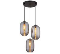 Suspension LED pour salle à manger à 3 ampoules, gris, métal et verre, D 47 cm