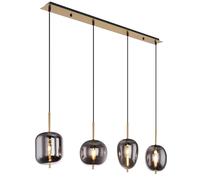 Suspension LED pour salle à manger à 4 ampoules, laiton et verre, H 120 cm