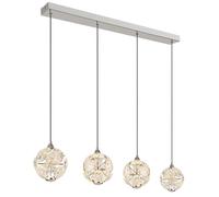 Suspension LED pour salon, hauteur réglable, argent, cristaux transparents, H 150 cm