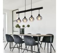 Suspension LED poutre en bois Lampe à suspendre rétro en bois Lampe de salle à manger Suspension 4 flammes, noir, verre fumé, 4x 6W, 4x 806lm blanc chaud, LxlxH 85x15x120 cm