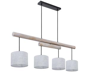 Suspension LED réglable en hauteur Lampe de salle à manger textile Lampe à suspendre grise, bois rustique, métal noir, 4x9W 4x 810 lm blanc chaud, LxlxH 113x18x120 cm