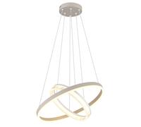 Suspension LED Réglable en hauteur Suspension Anneaux Lampe de salle à manger blanc sable, métal, 30W 1900Lm blanc chaud, DxH 50x150 cm