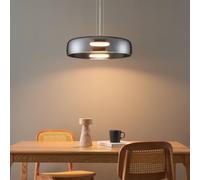 Suspension LED Riccardo noire verre fumé 42 cm 15 W | Verre fumé de 42 cm, finition noire, LED intégrées 15 W, câble réglable en hauteur