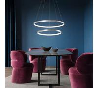 Suspension LED Ring-Design Lampe de salle à manger Réglable en hauteur Suspension anneaux, 45W 5330Lm blanc chaud, DxH 50x80-120 cm