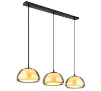 Suspension LED Salon 3 flammes noir métal verre H 120 cm