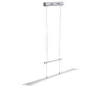 Suspension LED, suspension réglable en hauteur, lampe de salle à manger chromée, suspension à tirette, métal satiné, 23W 1510Lm blanc chaud, LxlxH 98,5x9,8x100-160 cm
