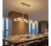 Suspension linéaire à 8 lumières avec Accents de Cristal, luminaire rectangulaire pour Salle à Manger Moderne, îlot de Cuisine, Salon et Chambre à Coucher