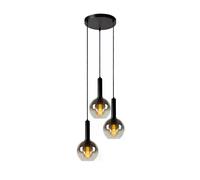 Suspension Lucide Marius 3 globes verre fumé E27 noire