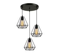 Suspension Luminaire Cage forme Diamant en Fer Noir 3 Tete Lampe Suspension Pendentif pour Cuisine Salon
