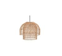 Suspension luminaire en metal noir et rotin coloris naturel - Diametre 38 x hauteur 30 cm --