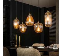 Suspension luminaire en verre ambré et or 5 lampes RUBYS