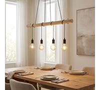 Suspension Luminaire Lampe Salle À Manger 4 Flamme Bois Naturel Vintage 4X LED