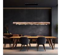 Suspension Luminaire Lampe Salle à Manger Bois LED Cristal Clair Bâton Nature