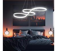Suspension Luminaire LED Lumière Chaude Froide Naturelle 3500LM 56W 80cm | Lustre Dimmable avec Télécommande et Application pour Salon, Chambre, Cuisine et Salle à Manger - Modèle Zeus (Blanc)