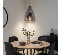 Lampe à suspendre 1 flamme Lampe de table à manger verre clair Suspension métal noir Lampe de salon, métal, 1x E14, DxH 16,5x150 cm