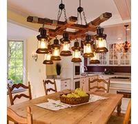 Suspension Luminaire Vintage E27 Intérieur Grand Suspendue Lampes Rétro Bois Edison Lustre Réglable en Hauteur Noir Fer et Verre Abat-jour pour Salon Cuisine Ilot Salle à manger Café Loft