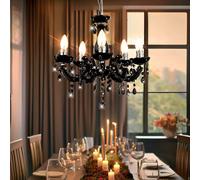Lustre 5 flammes noir lampe suspendue lampe de table à manger salle à manger lampe suspendue cristaux, tentures en cristal, chrome, 5x E14, DxH 44x128 cm