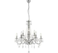 Suspension lustre lustre lampe salon lumière, 9 flammes, métal chromé classique, 9x douilles E14, DxH 63x153 cm