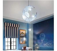 Suspension Lustres plafonnier Lune étoiles pour enfants Chambre - Blanc - 5 ampoules - Aluminium