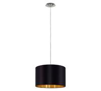 Eglo Lustre MASERLO, suspension en textile à flamme, lampe pendante en acier et tissu, couleur : nickel mat, noir, or, douille : E27, Ø : 38 cm