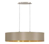 Eglo Suspension luminaire Maserlo, lustre suspendu en acier et textile, couleur nickel mat, taupe, doré, lampe de salon et de salle à manger, douille E27, 100 cm