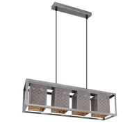 Suspension métal 4 flammes suspension table à manger gris suspension réglable, réglable en hauteur, poinçonnage décoratif oriental, textile argent or antique, 4x douilles E27, HxLxP 120x75x20cm