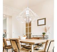 Suspension métal blanc salle à manger suspension vintage lampe cage lampe salon plafonnier, forme grille, 1x E27, DxH 33x100 cm