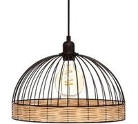 Luminaire Suspension En Métal Filaire Noir Et Rotin D 35 Cm