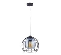 Suspension Métal Verre Boule Ø 26 Cm Noir Gris E27 Lampe Suspendue