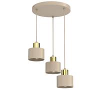Suspension minimaliste beige et dorée ? 3 abat-jour cylindriques E27 pour intérieur