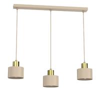 Suspension minimaliste beige et dorée ? 3 abat-jours cylindriques E27 pour salon et cuisine