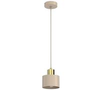 Suspension minimaliste beige et or, abat-jour cylindre, 1xE27, 15W