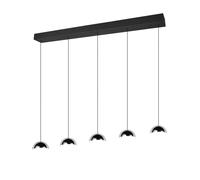 Suspension minimaliste noire 114 cm LED 5 W, détails chromés et sph?re blanche