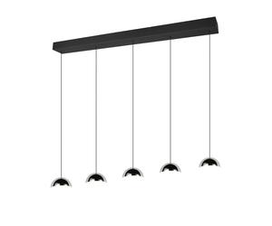 Suspension minimaliste noire 114 cm LED 5 W, détails chromés et sph?re blanche