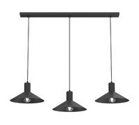 Suspension minimaliste noire ? barre, 3 abat-jours coniques, 3xE27, Luminex Nox